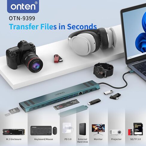 Onten USB C Docking Station with M.2 NVMe SSD Enclosure, 16-in-1 USB-C Hub with 4K HDMI, Ethernet, 5 USB 3.0, 3 USB-C, 100W PD, SD/TF Card Reader, Support 8TB M.2 NVMe SSD for MacBook, Windows Laptop in Saudi Arabia