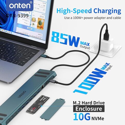 Onten USB C Docking Station with M.2 NVMe SSD Enclosure, 16-in-1 USB-C Hub with 4K HDMI, Ethernet, 5 USB 3.0, 3 USB-C, 100W PD, SD/TF Card Reader, Support 8TB M.2 NVMe SSD for MacBook, Windows Laptop in Saudi Arabia
