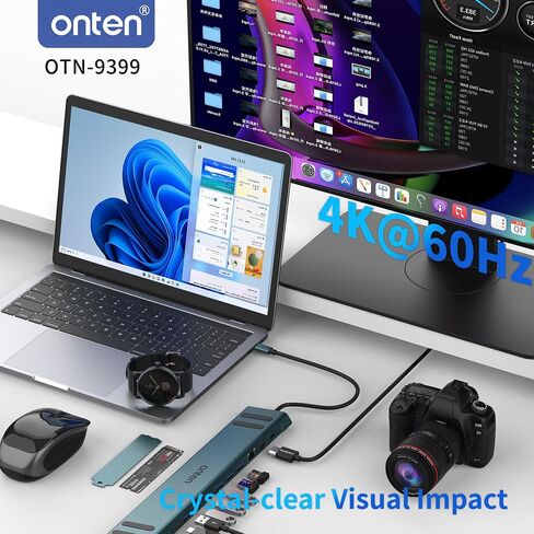 Onten USB C Docking Station with M.2 NVMe SSD Enclosure, 16-in-1 USB-C Hub with 4K HDMI, Ethernet, 5 USB 3.0, 3 USB-C, 100W PD, SD/TF Card Reader, Support 8TB M.2 NVMe SSD for MacBook, Windows Laptop in Saudi Arabia