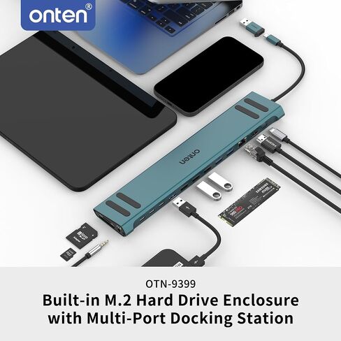 Onten USB C Docking Station with M.2 NVMe SSD Enclosure, 16-in-1 USB-C Hub with 4K HDMI, Ethernet, 5 USB 3.0, 3 USB-C, 100W PD, SD/TF Card Reader, Support 8TB M.2 NVMe SSD for MacBook, Windows Laptop in Saudi Arabia