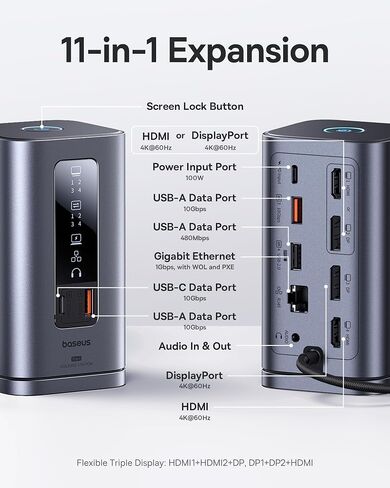 Baseus Spacemate 11-in-1 Docking Station with Power Supply for 3 Monitors in Saudi Arabia