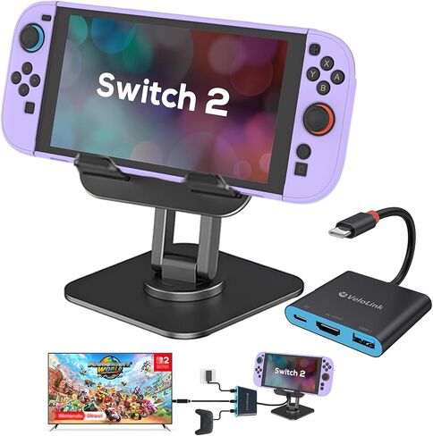 Switch 2 Dock+ Stand kit for Nintendo Switch 2 Portable Dock+HDMI 2.1/PD/USB A 3.2 Interface,Compatible with MASC/Laptops(Requires Manual firmware Update for NS2'S 21 Version) in Saudi Arabia