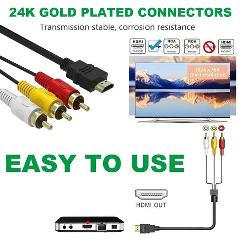 HDMI Cable 5ft/1.5m 1080P HDMI Male to 3 Video Audio AV Cable Connector Adapter Transmitter for VCD DVD TV HDTV in Saudi Arabia
