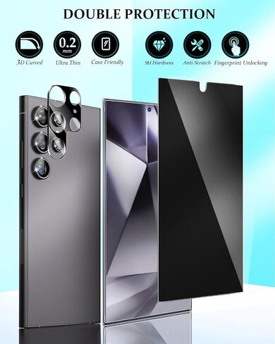 Compatible for Samsung Galaxy S24 Ultra Privacy Screen Protector Tempered Glass with Camera Lens Protector, Support Fingerprint ID Anti-Spy Tempered Glass Film for S24 Ultra 5G Black in Saudi Arabia