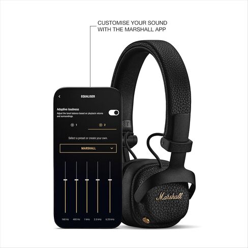 Marshall Milton A.N.C. Wireless On-Ear Headphones - Adaptive Noise Cancellation | 80 Hr Playtime | Microphone for Calls | Durable & Foldable Design for Travel | Spatial Audio - Black in Saudi Arabia