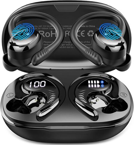 Hupoaf Wireless Earbuds Sport, NEW Bluetooth 5.4 Headphones with Earhooks, 50H Stereo Deep Bass Over Ear Buds with 4 ENC Noise Canceling Mics, IP7 Waterproof Earphones for Running Workout Gym -Pink in Saudi Arabia