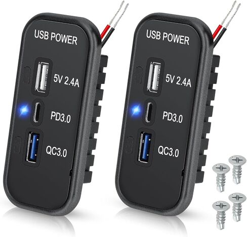 Linkstyle RV USB Outlet Panel: 12V/24V 3-Port Panel Mount Charger, 18W USB-C PD3.0, 18W USB-A QC3.0 for Car Truck Camper, 2PCS in Kuwait