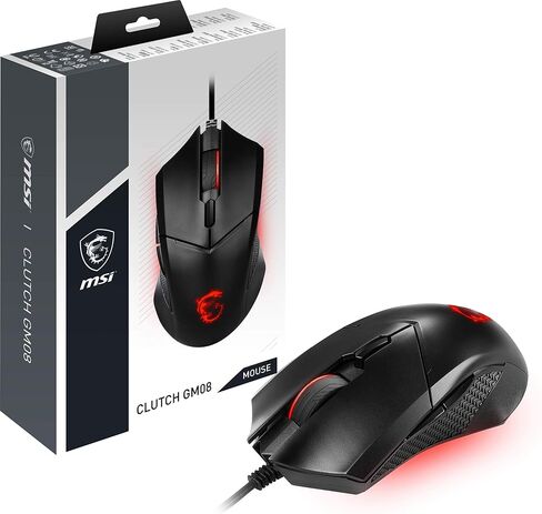MSI Clutch GM08 - ماوس ألعاب USB متماثل، LED أحمر، مستشعر بصري PAW 3519 (4200 نقطة لكل بوصة)، التبديل حتى 10 مليون نقرة، نظام وزن قابل للتعديل، أسود in Kuwait