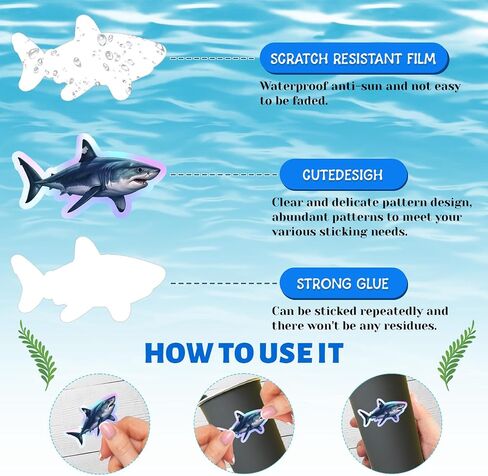 120PCS Holographic Realistic Shark Stickers, Shark Party Favors Birthday Party Decorations Vinyl Waterproof Stickers for Water Bottle Laptop Luggage Helmet Gifts for Teens Boys Girls Adult in Kuwait