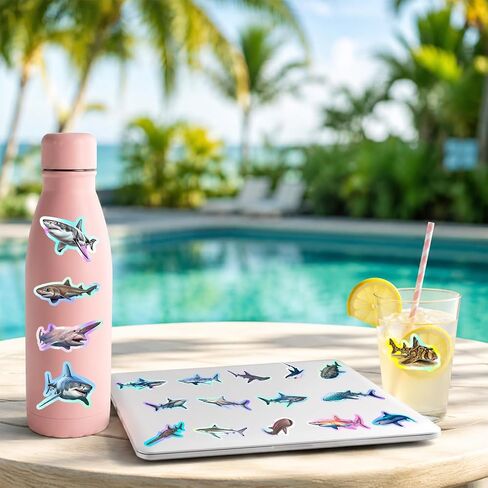 120PCS Holographic Realistic Shark Stickers, Shark Party Favors Birthday Party Decorations Vinyl Waterproof Stickers for Water Bottle Laptop Luggage Helmet Gifts for Teens Boys Girls Adult in Kuwait
