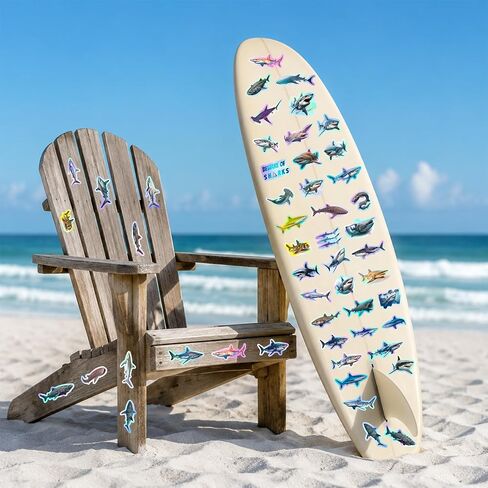 120PCS Holographic Realistic Shark Stickers, Shark Party Favors Birthday Party Decorations Vinyl Waterproof Stickers for Water Bottle Laptop Luggage Helmet Gifts for Teens Boys Girls Adult in Kuwait