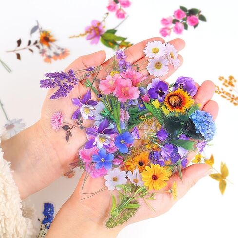 Transparent Pressed Flower Stickers 320 PCS-Dried Resin Leaves- Floral Decorative Scrapbook for Supplies Art Craft Journal Planner Bottles Phone Cases Laptops Decors in Saudi Arabia