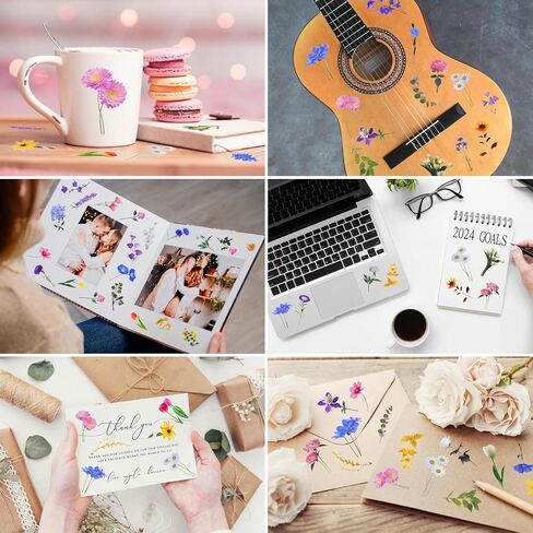 Transparent Pressed Flower Stickers 320 PCS-Dried Resin Leaves- Floral Decorative Scrapbook for Supplies Art Craft Journal Planner Bottles Phone Cases Laptops Decors in Saudi Arabia