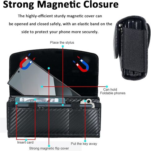 Holster Pouch for Samsung Galaxy Z Fold 8 Ultra /7/6/5/4/3/2/ Z Trifold with S Pen Holder & Belt Clip & Card Holder, Luxury Carbon Fiber Leather Holster with Belt Loop&Metal Clip in Kuwait