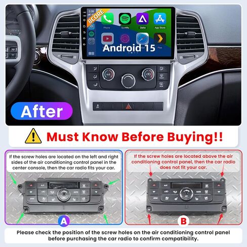 8 Core Car Radio for Jeep Grand Cherokee 2011 2012 2013: Upgrade Android 15 Touch Screen Stereo Wireless Carplay Android Auto 5GWiFi FM/AM RDS 36EQ GPS SWC Mirror Link Backup Camera in Kuwait