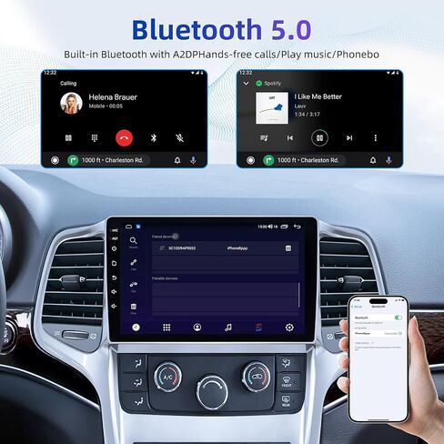 8 Core Car Radio for Jeep Grand Cherokee 2011 2012 2013: Upgrade Android 15 Touch Screen Stereo Wireless Carplay Android Auto 5GWiFi FM/AM RDS 36EQ GPS SWC Mirror Link Backup Camera in Kuwait
