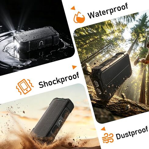 YELOMIN Solar Power Bank Portable Charger 20000mAh, 22.5W Fast Charging Compatible with iPhone Samsung iPad, 3 Built-in Cables & Dual LED Flashlight, Outdoor Battery Pack for Camping Travel Hiking in Kuwait
