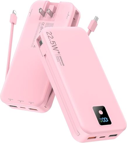 Portable Charger 12000mAh 22.5W w/Built-in Cable & Wall Plug Purple in Kuwait