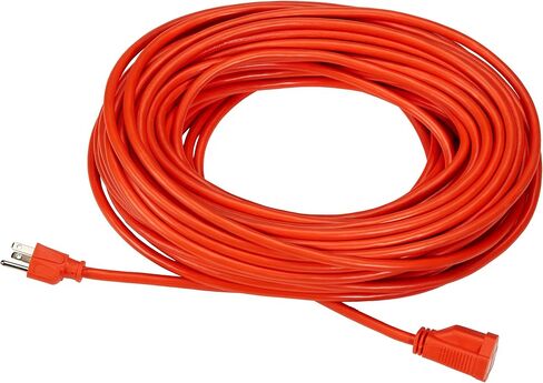 Amazon Basics 100 Foot 3-Prong Vinyl Indoor/Outdoor Extension Cord, Long Power Cord, Grounded Plug for Safety, Moisture Resistant, 10 Amps, 1250 Watts, 125 VAC, Orange in Kuwait