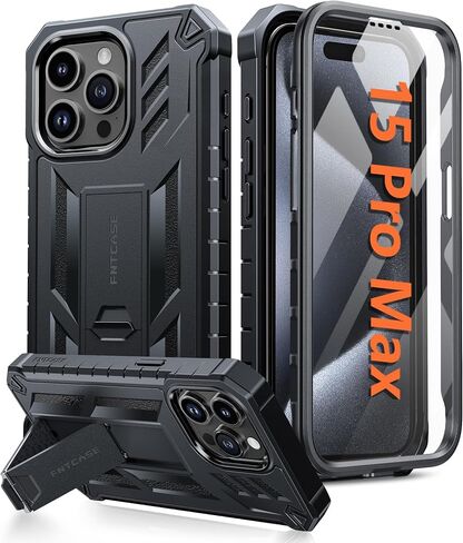 FNTCASE for iPhone 15 Pro Max Case, Built-in Screen Protector, Kickstand in Kuwait