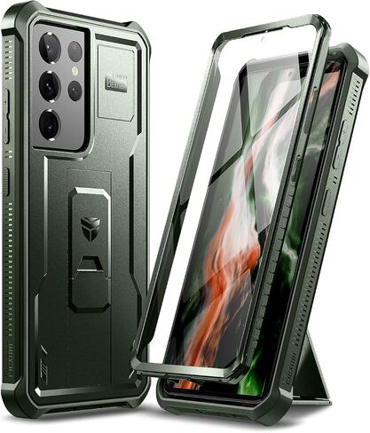 Dexnor for Samsung Galaxy S21 Ultra Case, [Built in Screen Protector and Kickstand] Heavy Duty Military Grade Protection Shockproof Protective Cover for Samsung Galaxy S21 Ultra 5G, 6.8 inch Black in Kuwait