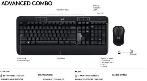 Logitech Advanced Wireless Keyboard and Mouse Combo - Full Size Keyboard and Mouse Bundle Black (Renewed) in Kuwait