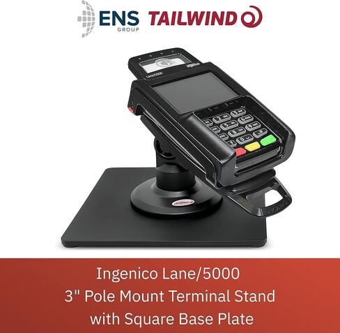 ENS Tailwind Ingenico Lane/5000 V2 3" Latch and Lock Compact Pole Mount Terminal Stand with Square Freestanding Mobility Base Plate, Black in Saudi Arabia