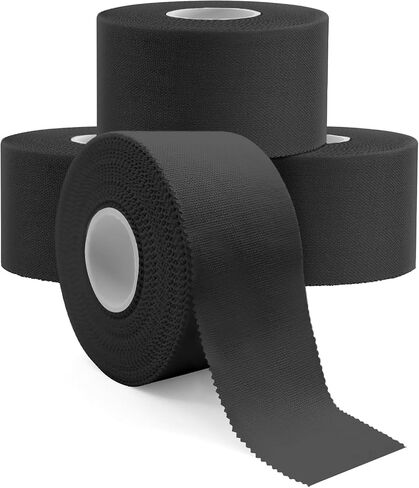 Dimora Athletic Tape, Easy Tear Sports Tape with Serrated Edges, Strong Adhesion, No Residue, Ideal for Gymnastics, Boxing, Lacrosse, Hockey and First Aid (Black, 1.5 in x 45 ft, Pack of 4) in Kuwait