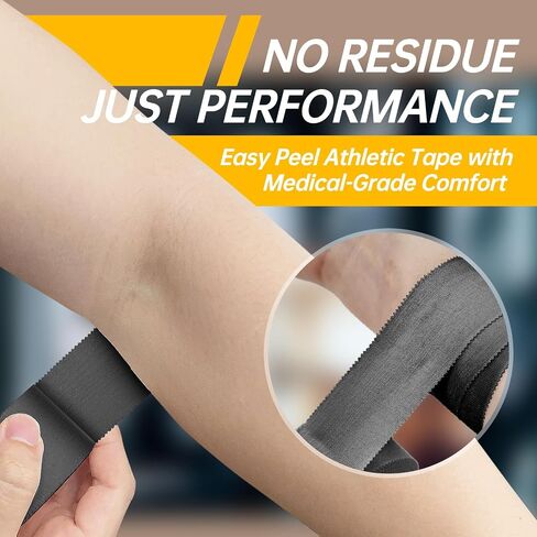 Dimora Athletic Tape, Easy Tear Sports Tape with Serrated Edges, Strong Adhesion, No Residue, Ideal for Gymnastics, Boxing, Lacrosse, Hockey and First Aid (Black, 1.5 in x 45 ft, Pack of 4) in Kuwait