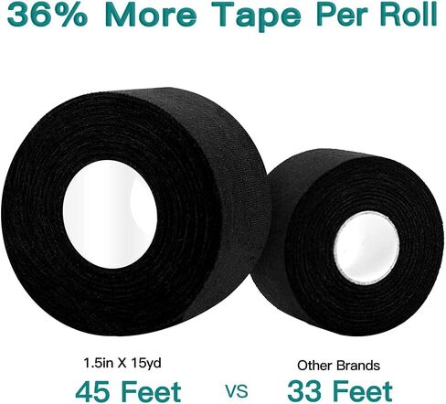 Dimora Athletic Tape, Easy Tear Sports Tape with Serrated Edges, Strong Adhesion, No Residue, Ideal for Gymnastics, Boxing, Lacrosse, Hockey and First Aid (Black, 1.5 in x 45 ft, Pack of 4) in Kuwait