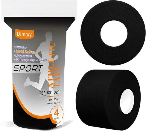 Dimora Athletic Tape, Easy Tear Sports Tape with Serrated Edges, Strong Adhesion, No Residue, Ideal for Gymnastics, Boxing, Lacrosse, Hockey and First Aid (Black, 1.5 in x 45 ft, Pack of 4) in Kuwait