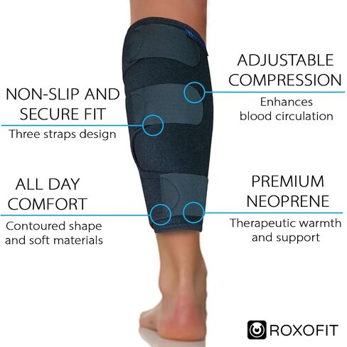 ROXOFIT Calf Brace for Torn Calf Muscle and Shin Splint Relief - Shin Splint Brace - Compression Sleeves for Women Calf Compression Sleeve Men, Shin Splint Compression Sleeve, Compression Calf Sleeve Women, Calf Compression Sleeve Women, Calf Sleeves for  in Kuwait