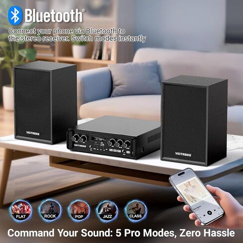 Bluetooth Amplifier Home Audio Home Theater System 80W Stereo Speaker Set with 2 Wireless Microphones, 2 Speakers, RCA Coaxial AUX USB TF Inputs,Living Rooms,Bedrooms,Dens&Family Spaces in Kuwait