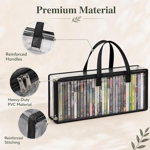 6 Pack DVD Storage Bags, PVC CD Storage with Handles and Zipper, Stackable Clear DVD Case Holder Media Organizer for DVD, CD, Blu Ray Disc, Movie Cases, VHS Box, Each Bag Holds 35 DVDs in Saudi Arabia