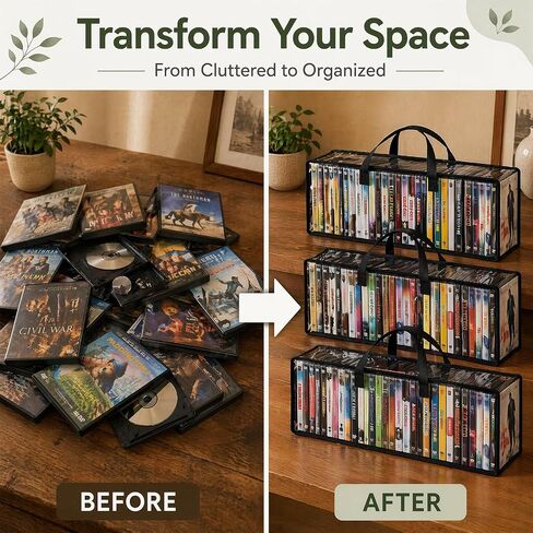 6 Pack DVD Storage Bags, PVC CD Storage with Handles and Zipper, Stackable Clear DVD Case Holder Media Organizer for DVD, CD, Blu Ray Disc, Movie Cases, VHS Box, Each Bag Holds 35 DVDs in Saudi Arabia