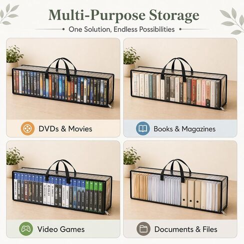 6 Pack DVD Storage Bags, PVC CD Storage with Handles and Zipper, Stackable Clear DVD Case Holder Media Organizer for DVD, CD, Blu Ray Disc, Movie Cases, VHS Box, Each Bag Holds 35 DVDs in Saudi Arabia