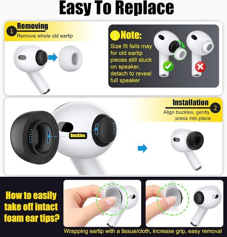 Memory Foam Ear Tips for AirPods Pro 3 (S/M/L, 3 Pairs-Black) in Kuwait