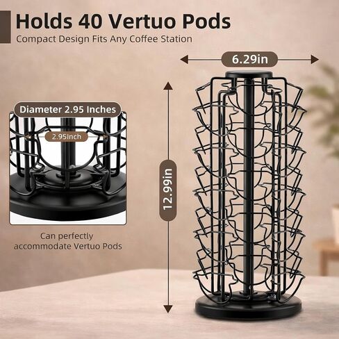 Nespresso Vertuo Pod Carousel Holder,40 Pod Rotating Tower Organizer,Black in Kuwait
