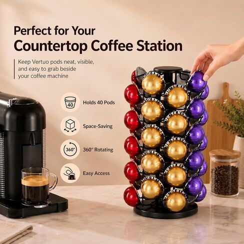 Nespresso Vertuo Pod Carousel Holder,40 Pod Rotating Tower Organizer,Black in Kuwait
