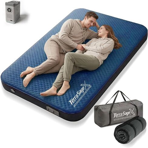 Hybrid Comfort Camping Air Mattress, Self-Inflating Memory Foam Sleeping Pad with Built-in Electric Pump, 4.5" Thick Insulated Support for Bed-Like 4-Season Tent Sleep(Full,Blue) in Saudi Arabia