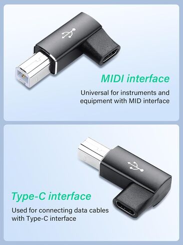 90 Degree USB C Female to USB B Male MIDI Converter,Support Data Sync Compatible with Printer, Scanner, Electric Piano, MIDI Keyboard (2-Pack) in Saudi Arabia
