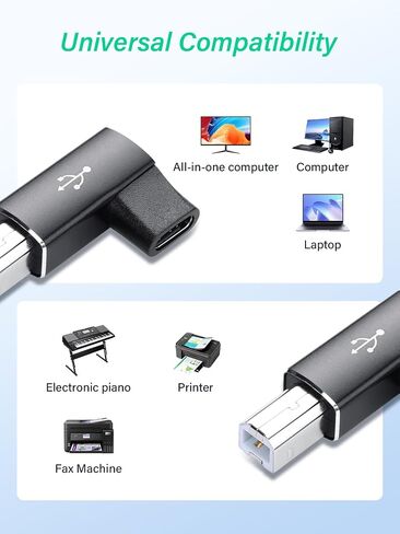 90 Degree USB C Female to USB B Male MIDI Converter,Support Data Sync Compatible with Printer, Scanner, Electric Piano, MIDI Keyboard (2-Pack) in Saudi Arabia