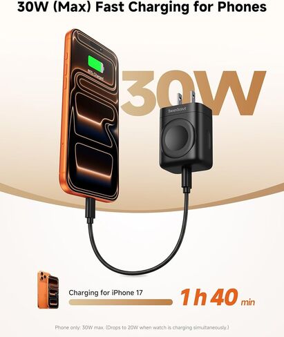 5W Fast Wireless Charger for Apple Watch, 2-in-1 PD 30W Charger Block in Kuwait