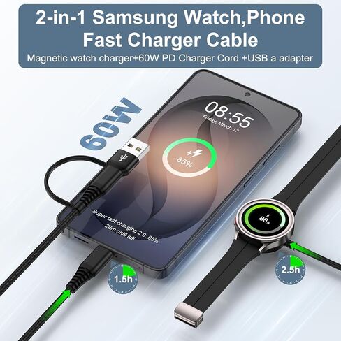 Magnetic Samsung Fast Charger Cord for Galaxy Watch 8 Classic/8/7/Ultra/6/6 in Saudi Arabia