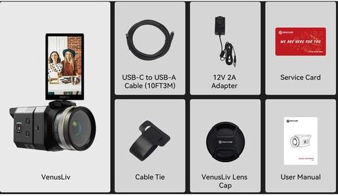 Hollyland VenusLiv 24/7 Livestream Camera Bundle with HDMI Cable LCD Cleaning Kit Touch Fastener Straps for YouTube TikTok Live Streaming in Kuwait