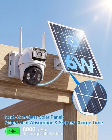 XIAOVV 4K Dual Lens Solar Security Cameras Wireless Outdoor, 2.4GHz WiFi for Home Security, 360° PTZ View, Color Night Vision, PIR Motion Detection, 8000mAh Battery, 2-Way Audio, IP66 in Kuwait