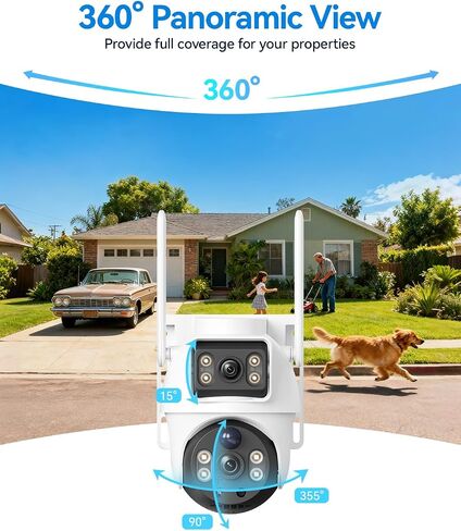 XIAOVV 4K Dual Lens Solar Security Cameras Wireless Outdoor, 2.4GHz WiFi for Home Security, 360° PTZ View, Color Night Vision, PIR Motion Detection, 8000mAh Battery, 2-Way Audio, IP66 in Kuwait