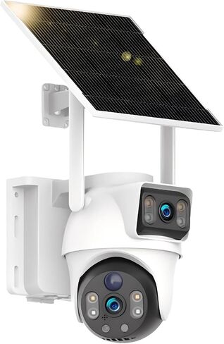 XIAOVV 4K Dual Lens Solar Security Cameras Wireless Outdoor, 2.4GHz WiFi for Home Security, 360° PTZ View, Color Night Vision, PIR Motion Detection, 8000mAh Battery, 2-Way Audio, IP66 in Kuwait