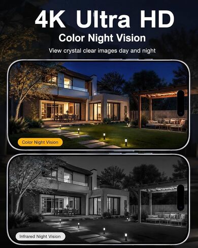 XIAOVV 4K Dual Lens Solar Security Cameras Wireless Outdoor, 2.4GHz WiFi for Home Security, 360° PTZ View, Color Night Vision, PIR Motion Detection, 8000mAh Battery, 2-Way Audio, IP66 in Kuwait