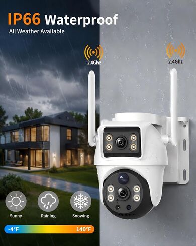XIAOVV 4K Dual Lens Solar Security Cameras Wireless Outdoor, 2.4GHz WiFi for Home Security, 360° PTZ View, Color Night Vision, PIR Motion Detection, 8000mAh Battery, 2-Way Audio, IP66 in Kuwait